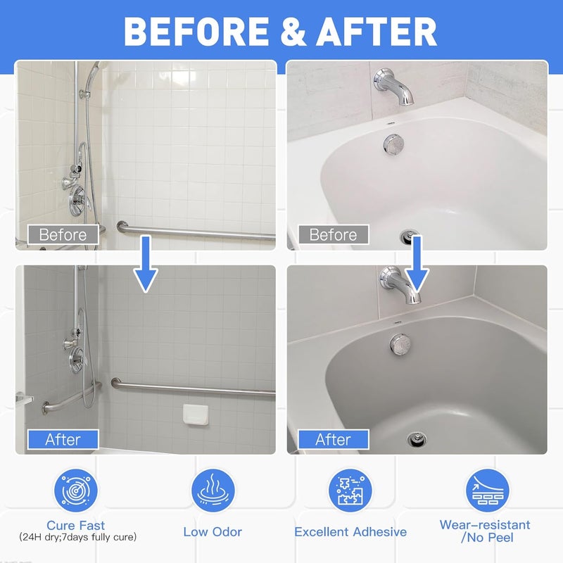 DWIL Tile Paint, Tub and Tile Refinishing Kit with Tools, Bathtub Paint, Water Based &Low Odor, Easy to Use for Bathroom Kitchen,Semi-Gloss Light Grey - Image 3